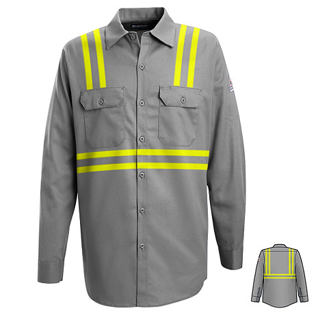 Flame Resistant Button Front Work Shirt with Reflective Trim - FLAME ...